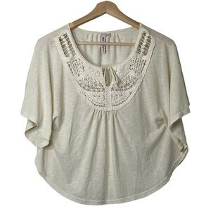 American Star Boho Women's Crochet Front Tie Cream Kimono Top Sz M